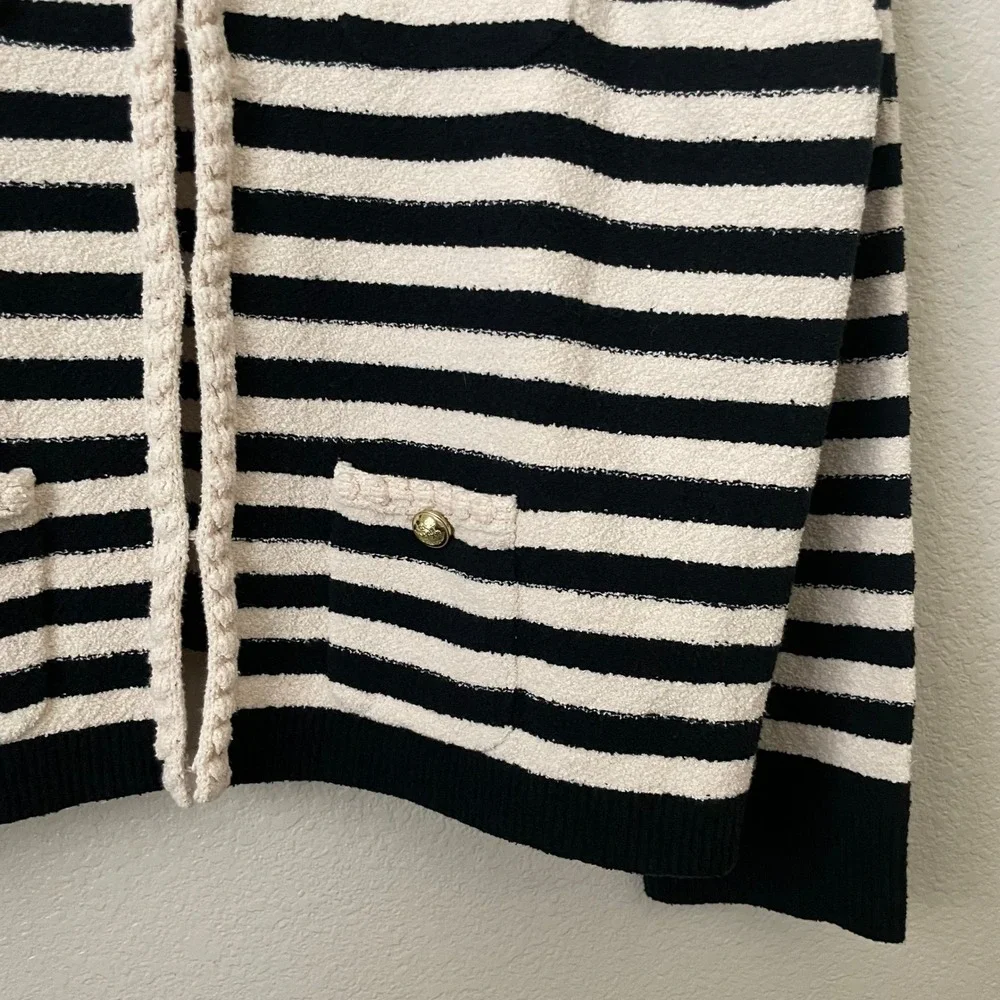 J. Crew Sweater Womens 2X Navy Cream‎ Odette Lady Jacket Striped Boucle Preppy
